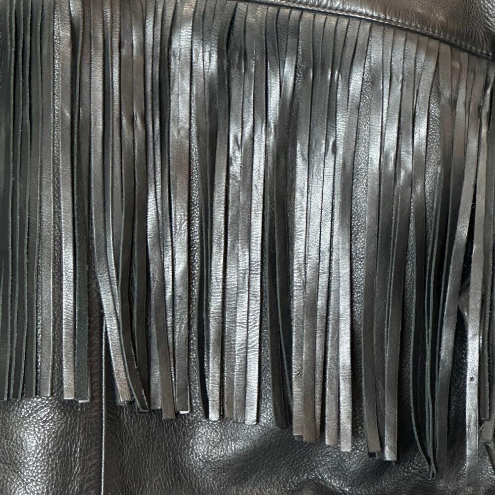 Re/Done Black Leather Fringe Jacket Drop Shoulder Women's Small NWOT - Picture 10 of 16